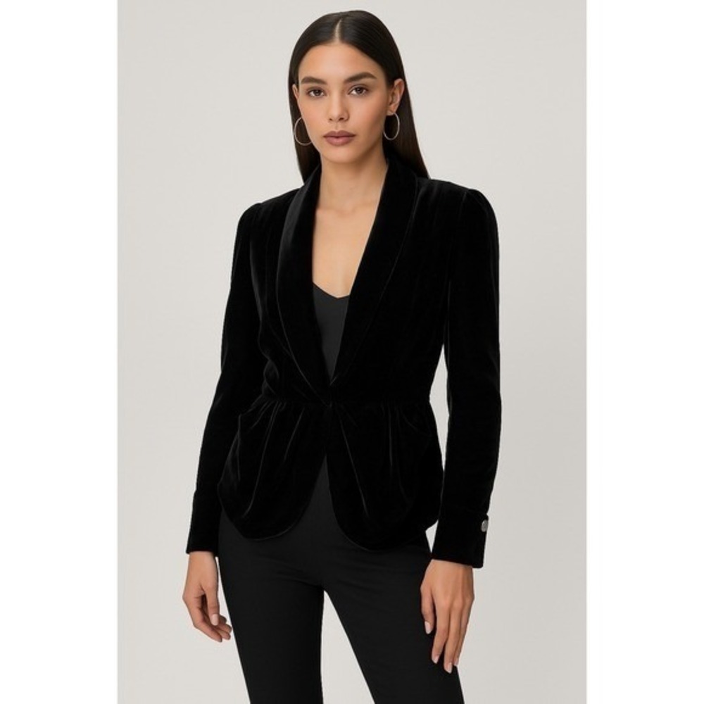 Bebe Black Velvet Shawl Collar Peplum Blazer Jacket XS Y2K